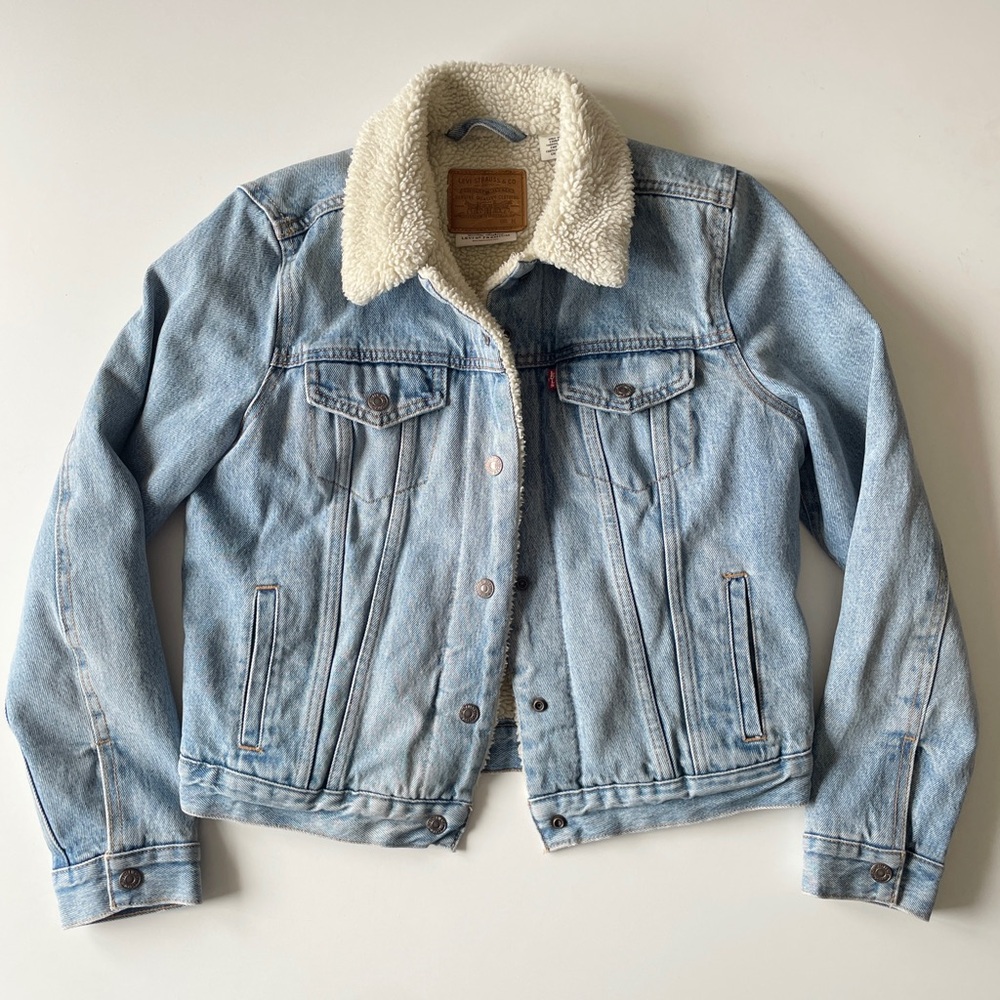 Levi's Premium Original Sherpa Trucker Jean Jacket M Light Blue Wash